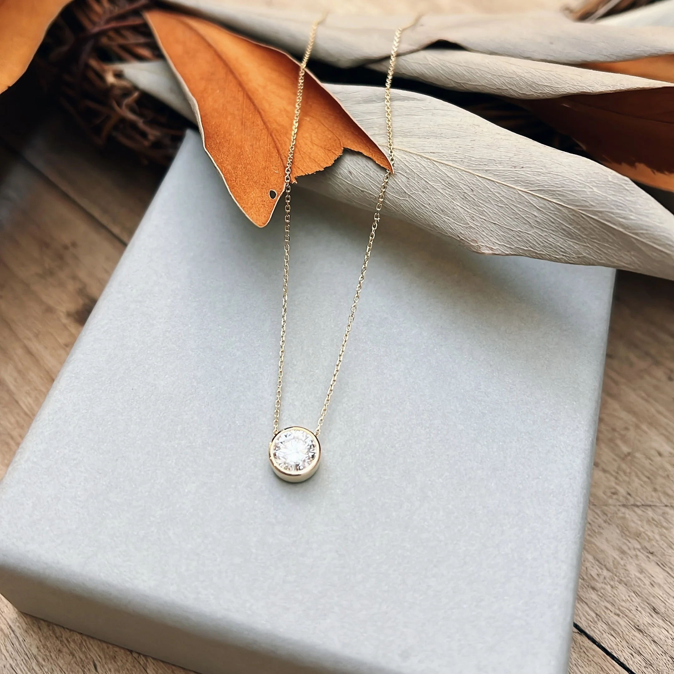 Bezel Brilliant Cut Diamond Necklace