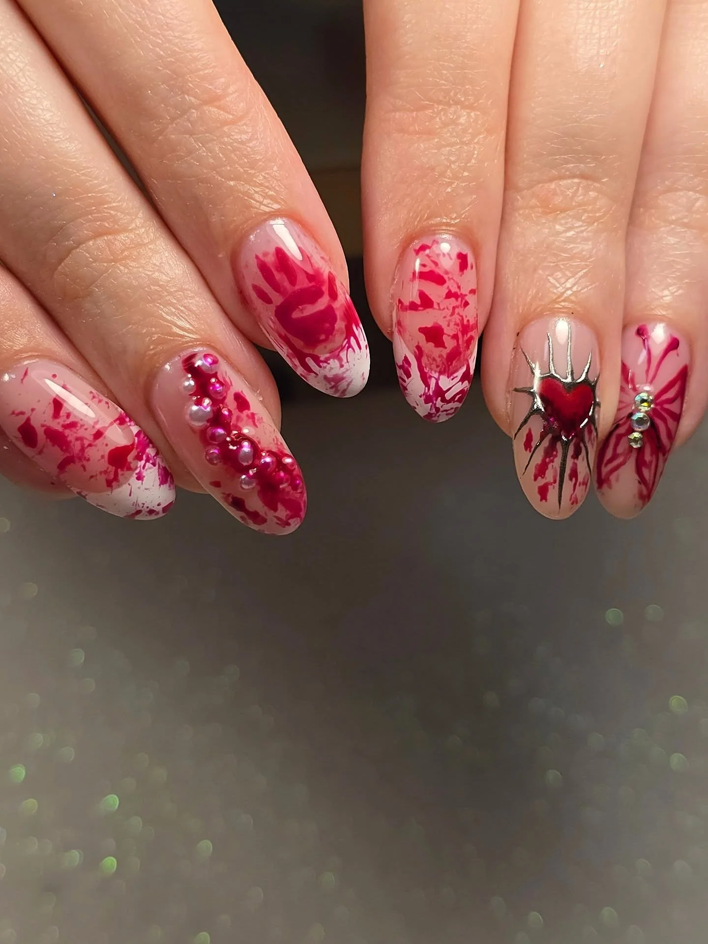 Ya girl isn't usually a gore gal when it comes to Halloween nails (I naturally gravitate more towards the cute spooky), but my god, am I thrilled with how these turned out?! 
RIP to the scrubby brush that had to meet its end to create the perfect blo