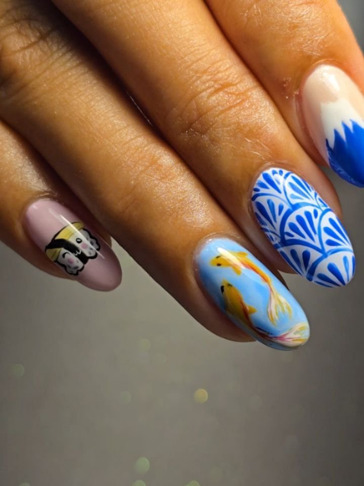 Any guesses where these nails are off on holiday to? 🍜

We ended up with a bit of everything Japan on this set and I love it! ... The tiny bowl of ramen, the cute little sushi pieces, the koi, the soy sauce .... I can't decide which I love the most 