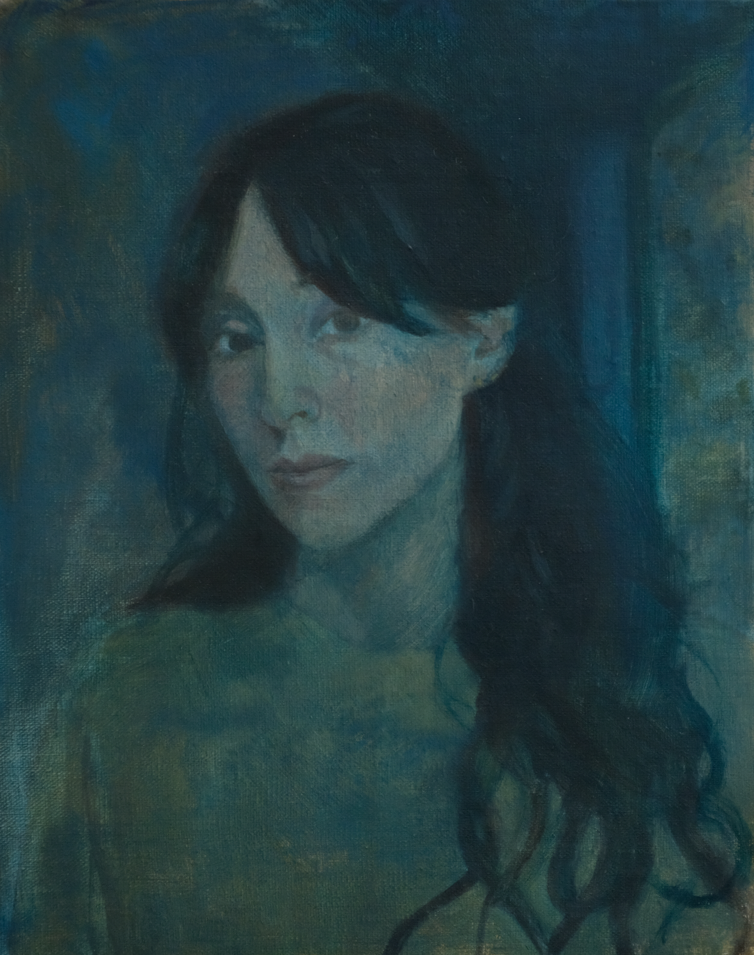 Self Portrait in Blue, Oil on Linen Panel, 8 x 10”, 2026