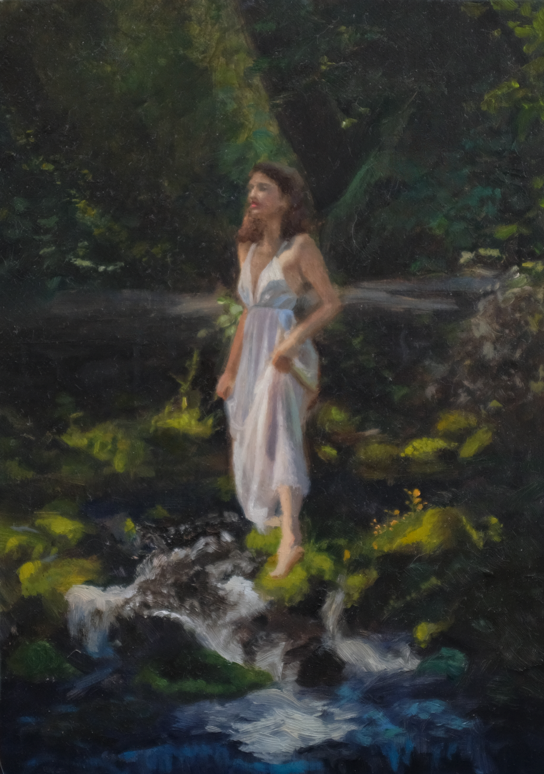 Becoming One with the Moss, Oil on Linen Aluminum Panel, 5 x 7”, 2025