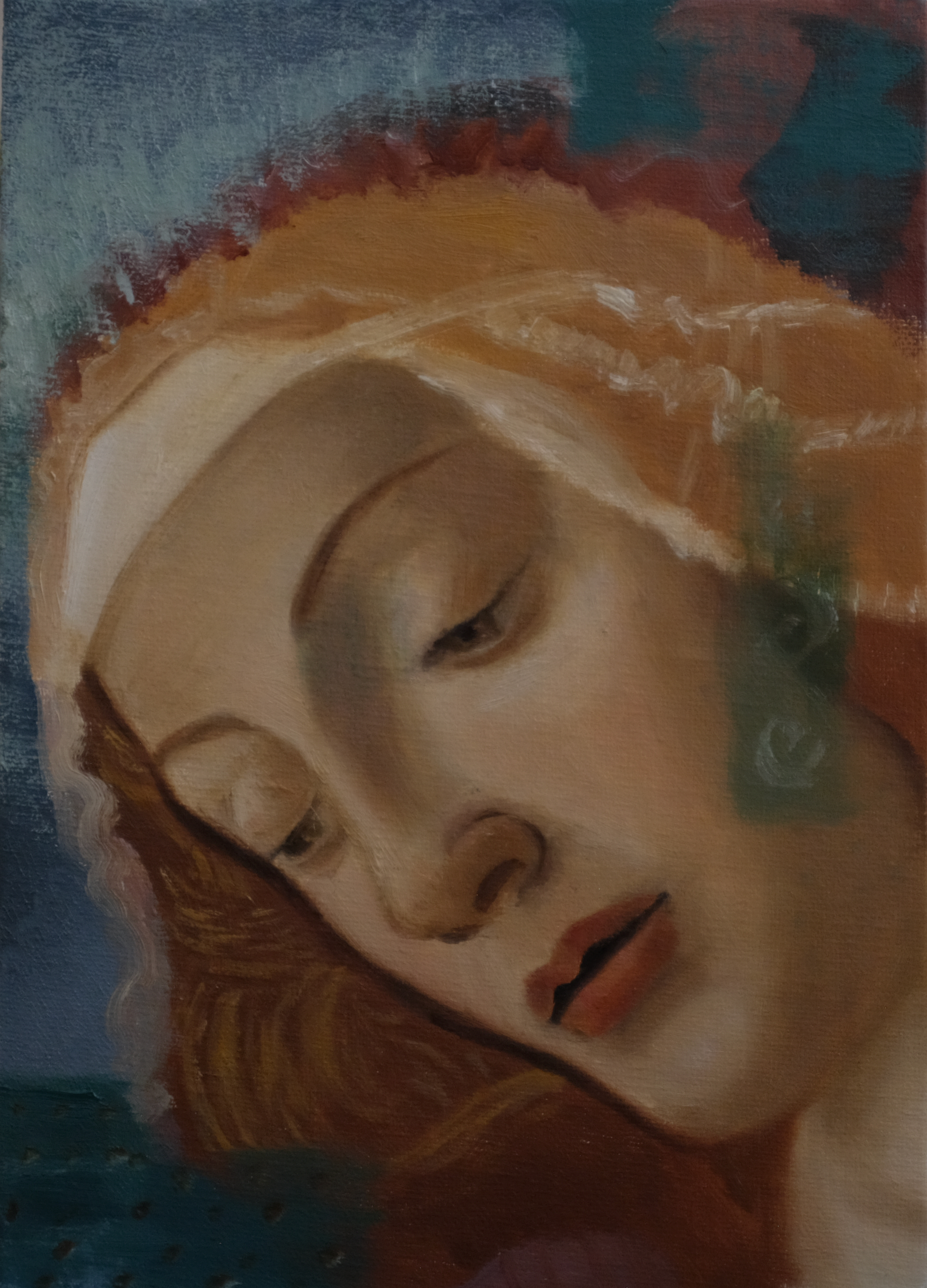 Después de Botticelli, Oil on Linen Panel, 5 x 7”, 2026