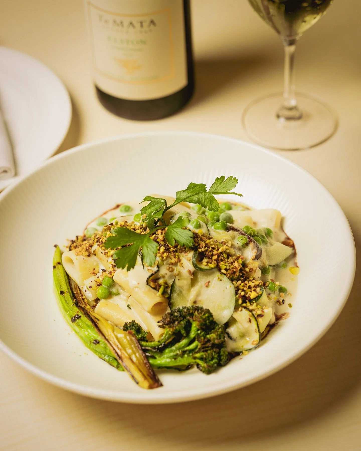 Tortiglioni with our Te Mata Elston Chardonnay by the glass.⁠
⁠
#chipbeebistro #cbb #hnhg