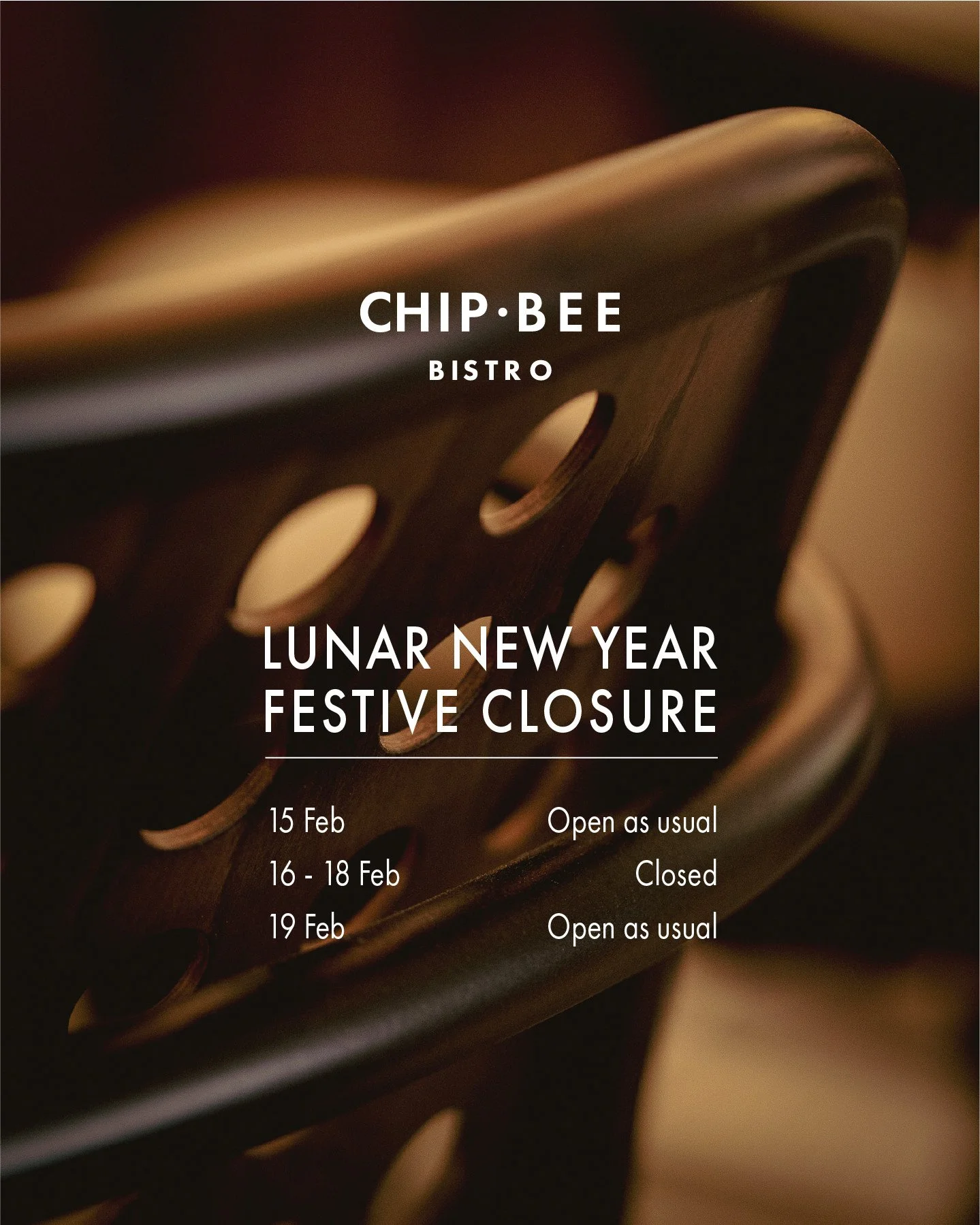 We&rsquo;ll be taking a short Lunar New Year break from 16 to 18 February.
⁠
Wishing you abundance, joy, and many good meals. 🐎 
⁠
#chipbeebistro #cbb #hnhg