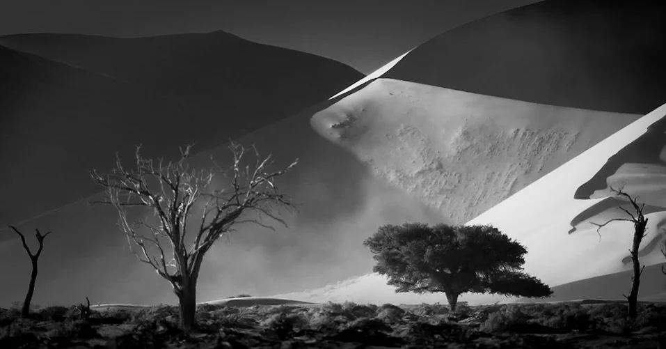 Diamonds and Dust a glimpse into my series the full release on my website Feb 2026..Sossusvlei Namibia unique and beautiful. Dunes breathing light into the shadows and as usual it is an emotional  black and white poetic series that has a piece of my 
