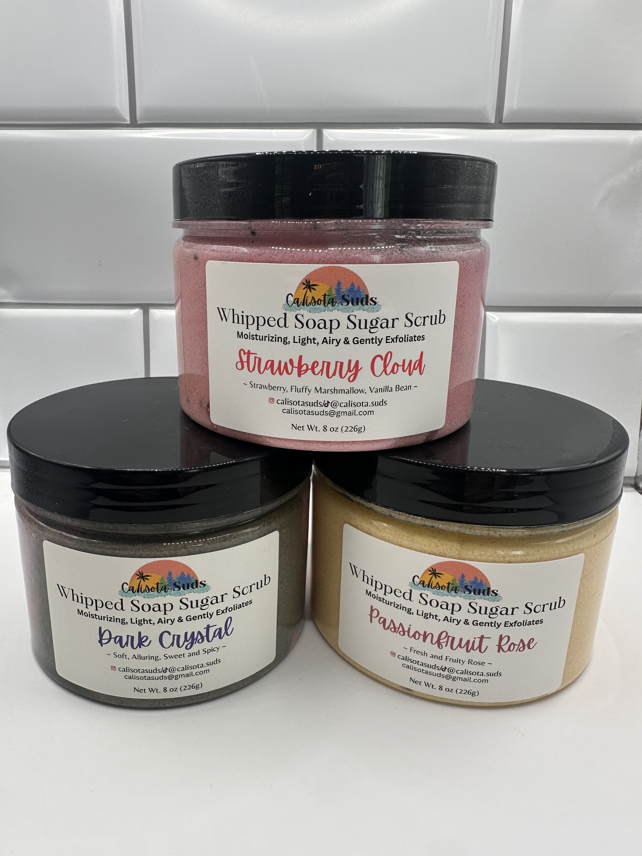 Whipped Soap Sugar Scrub Stawberry Cloud, Dark Crystal, Passionfruit Rose, wht tile Bg.png