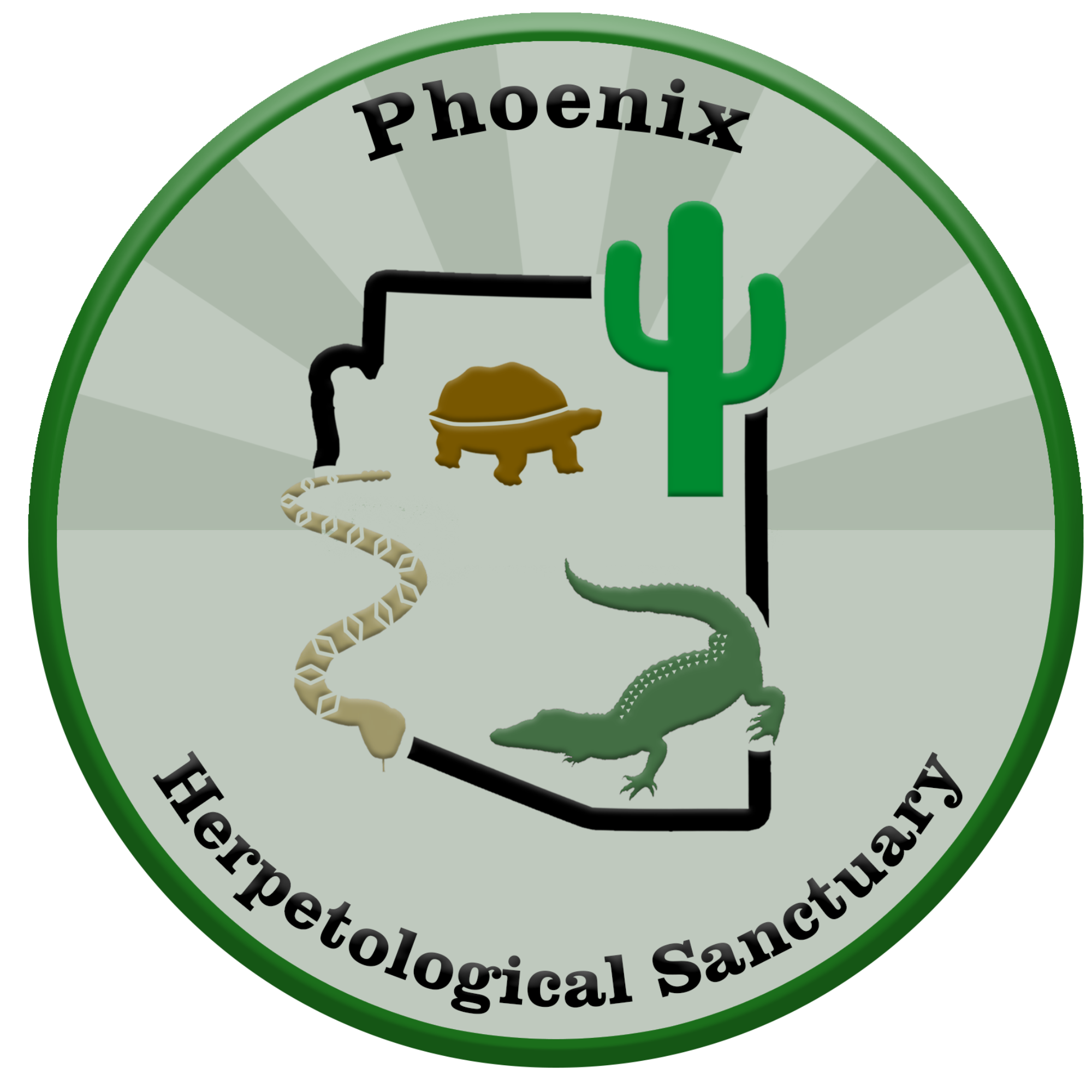 Family event Chandler, Logo for the North American Herpetological Sanctuary with a circular green border, featuring a snake, lizard, tortoise, cactus, and the text 'Phoenix' at the top and 'Herpetological Sanctuary' at the bottom.
