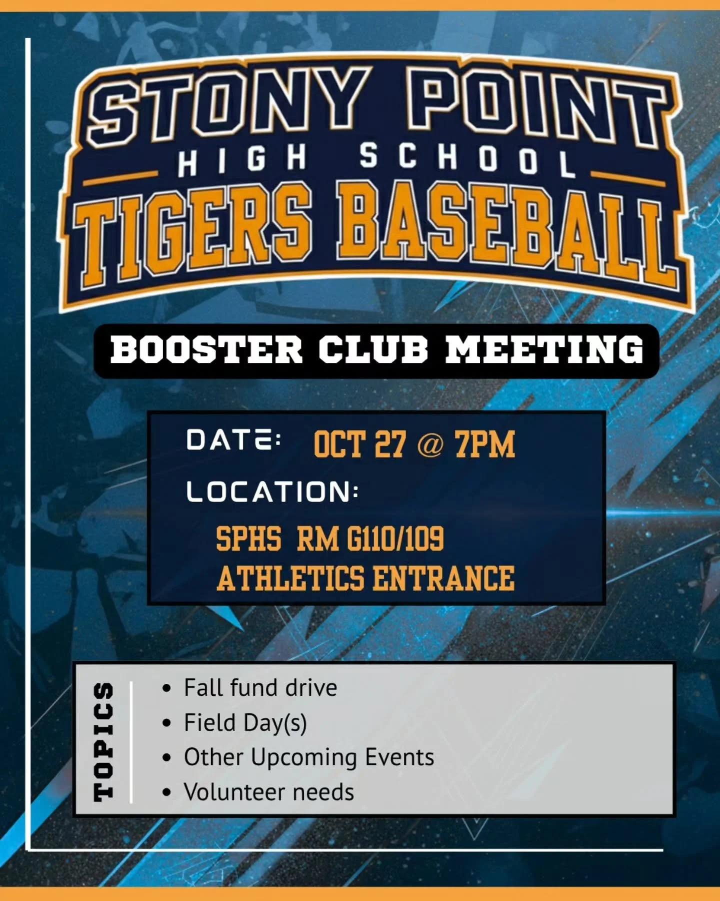 Booster Club meeting:\ Monday - Oct 27
