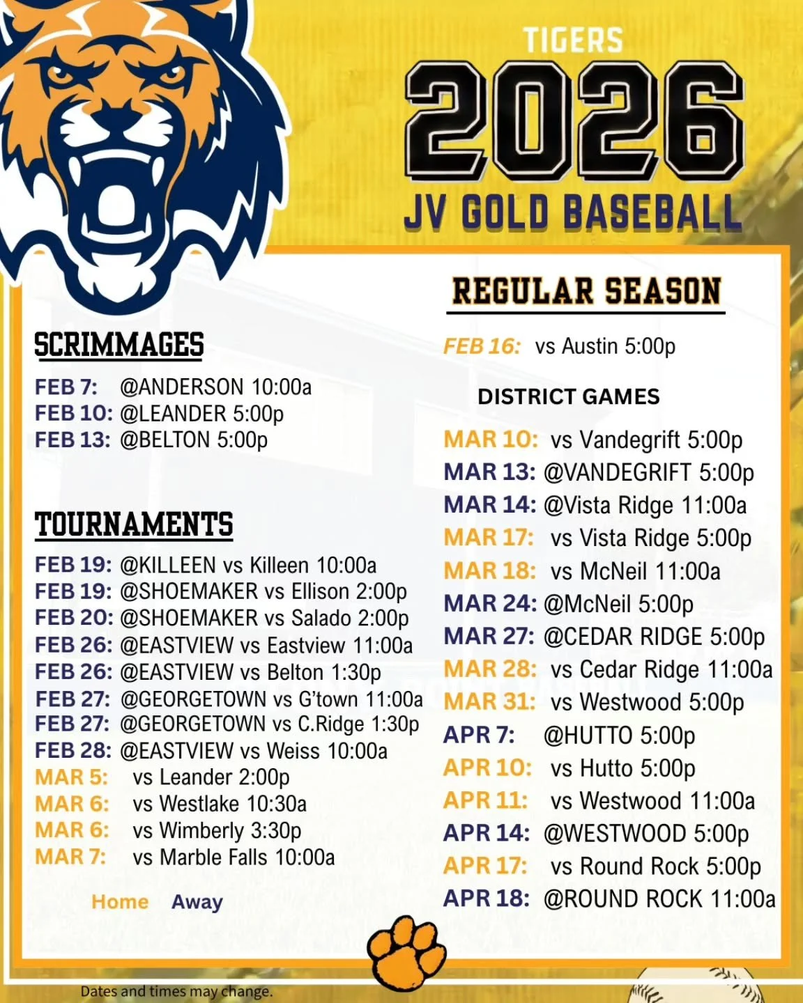 Current baseball schedule for JV Gold.  Schedule changes may occur.  Please follow on our socials or on our website (link in our profile) for updates.

#stonypointbaseball #stonypoint #tigernation #stonypointjournalism