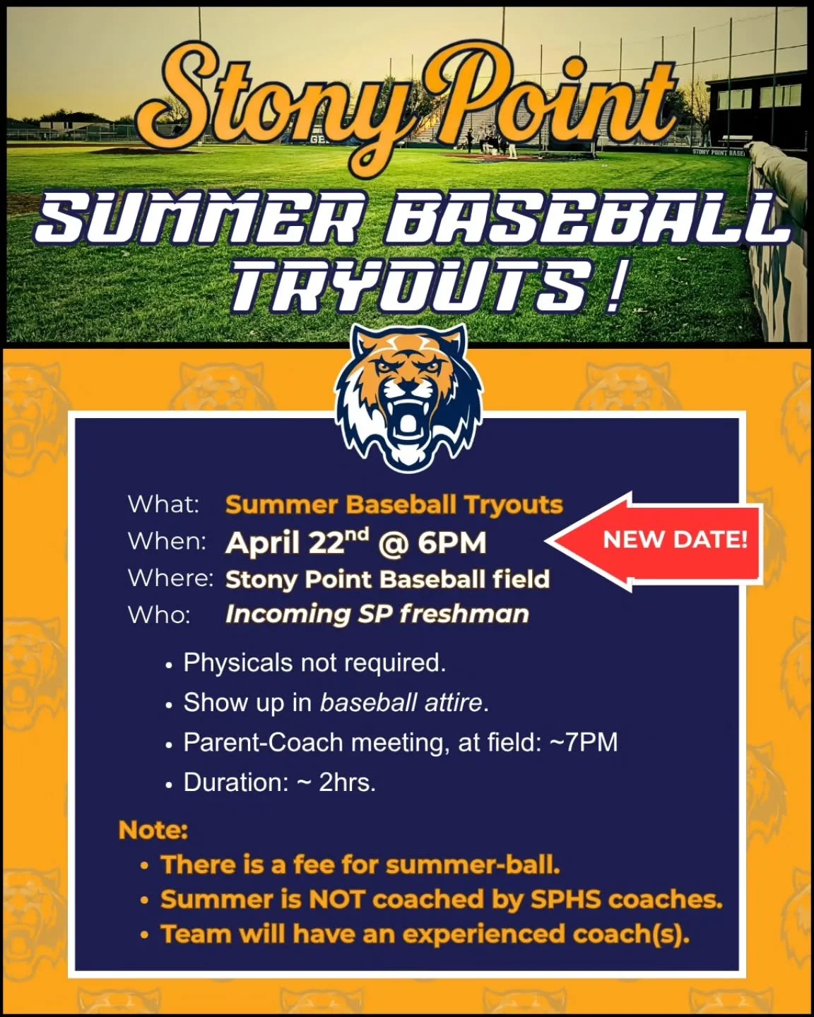 Move to April 22nd, due to conflicts with football.  See you then. No pre-registration; show up and show out!