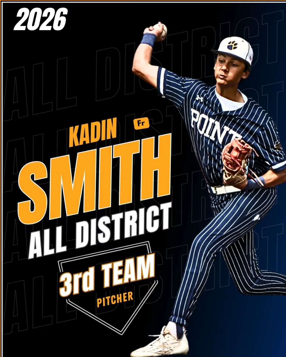 Congratulations to Kadin Smith for being voted as 2026 All District 25-6A #stonypointbaseball #alldistrict #tigernation