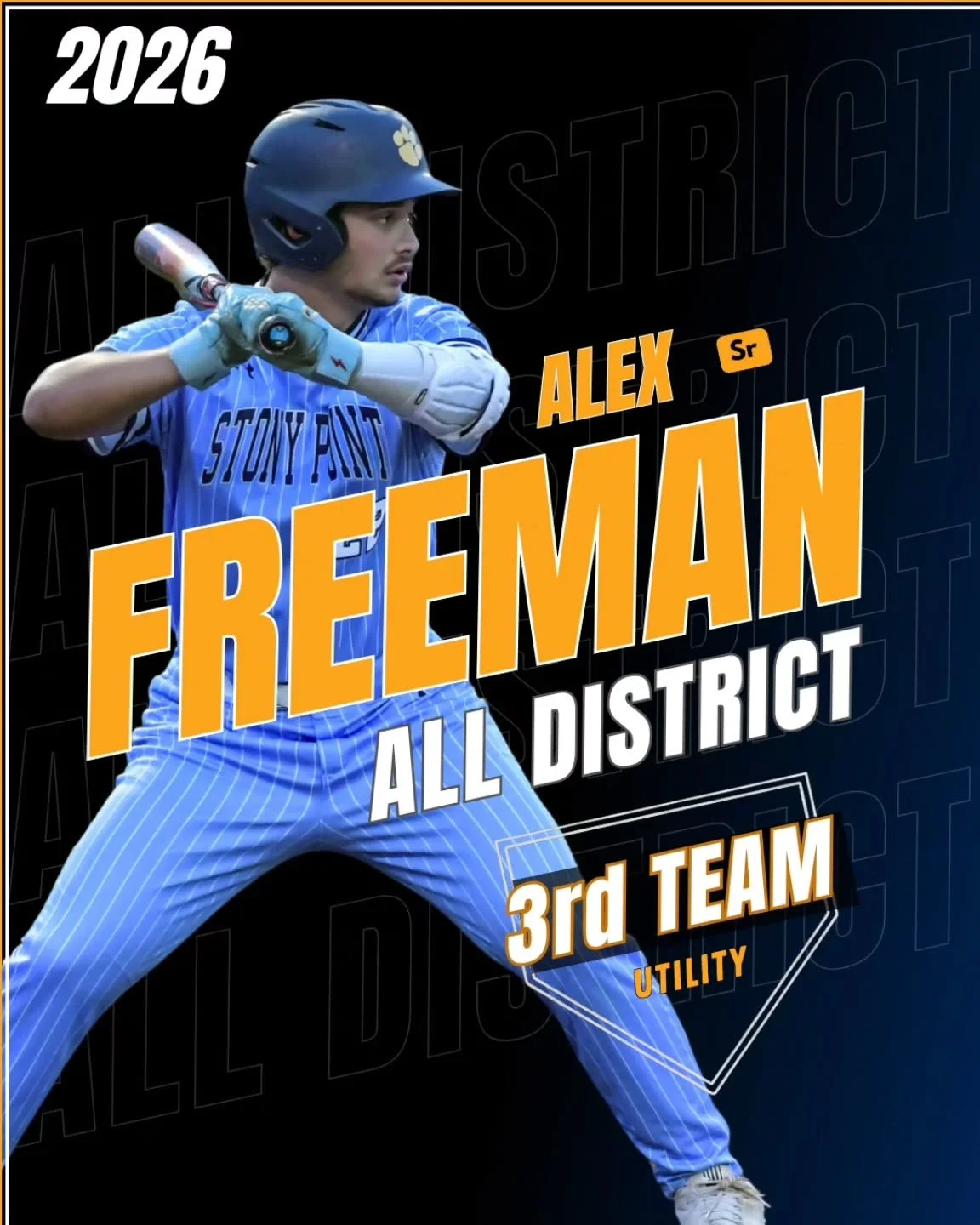 Congratulations to Alex Freeman for being voted as 2026 All District 25-6A #stonypointbaseball #alldistrict #tigernation