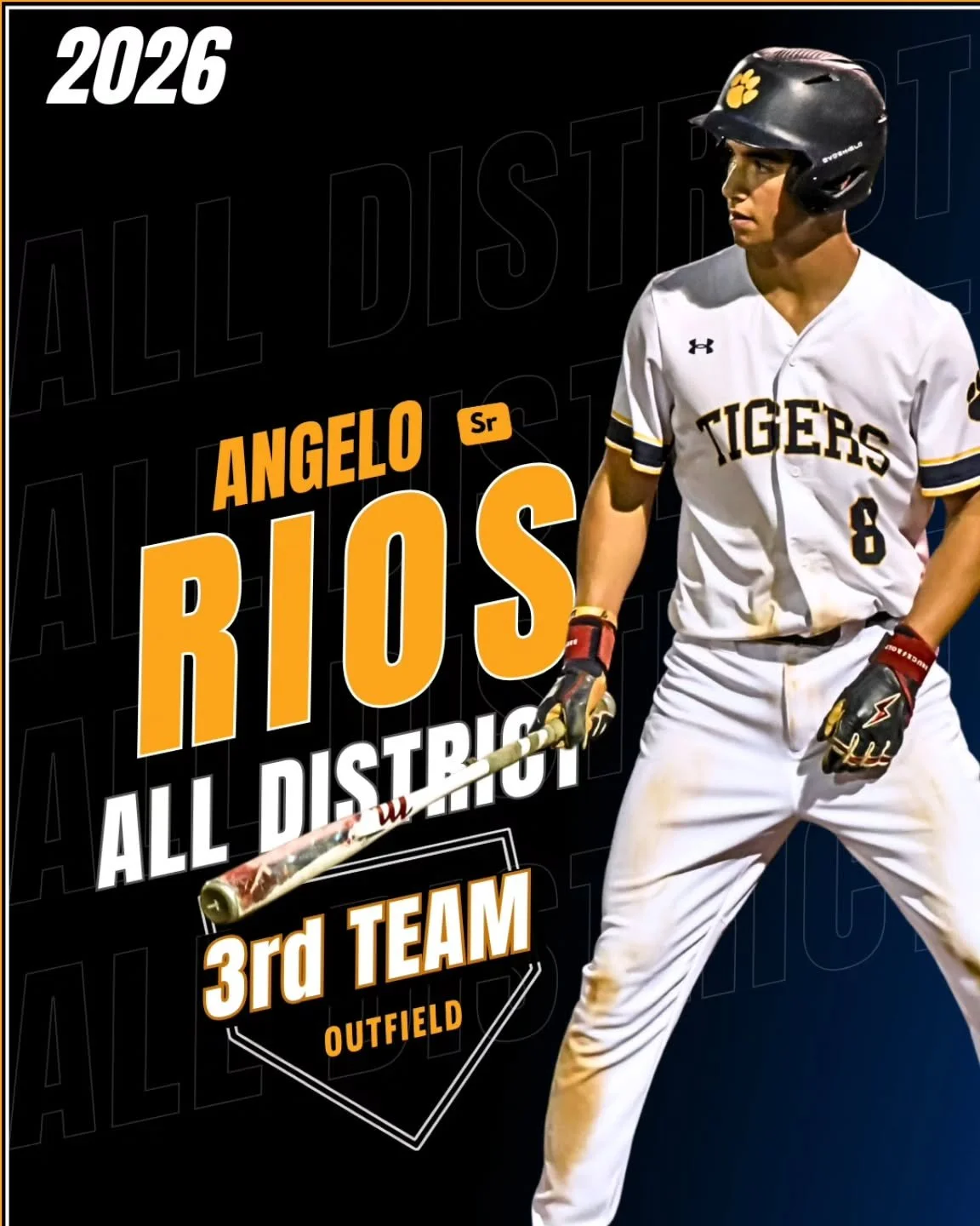 Congratulations to Angelo Rios for being voted as 2026 All District 25-6A #stonypointbaseball #alldistrict #tigernation @ange._.loo26