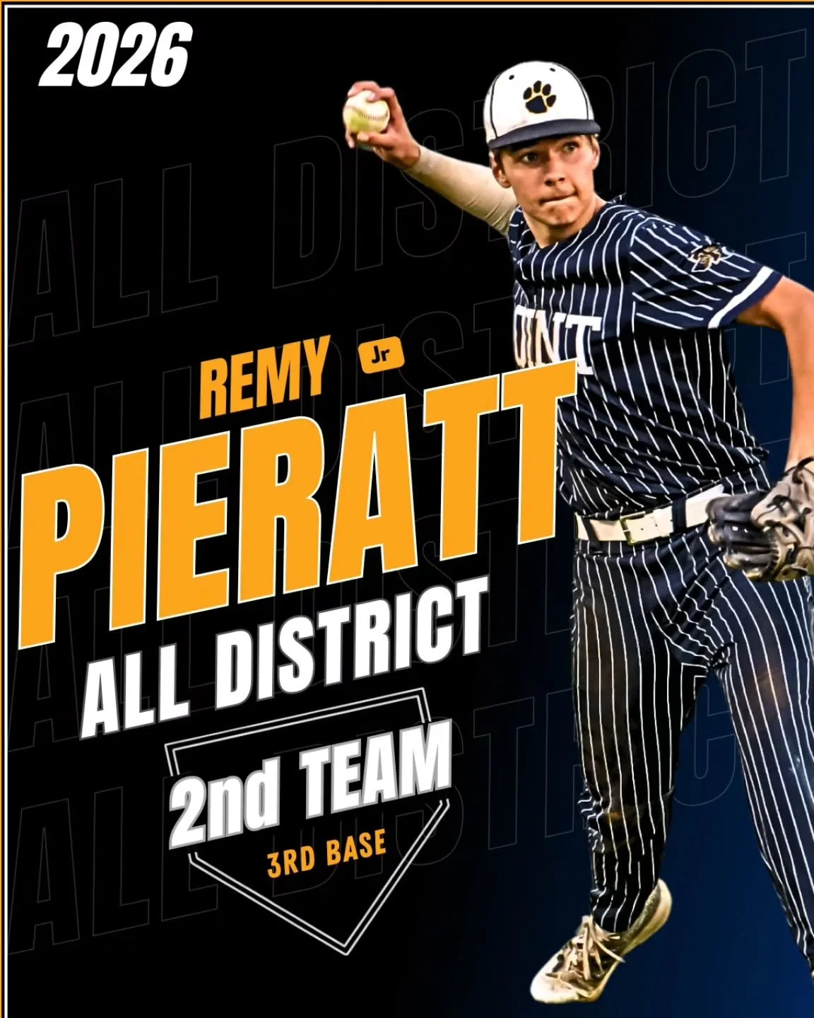 Congratulations to Remy Pieratt for being voted as 2026 All District 25-6A #stonypointbaseball #alldistrict #tigernation