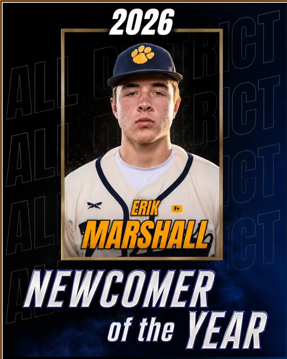 Congratulations to Erik Marshall for being voted as 2026 All District 25-6A "New Comer of the Year" #stonypointbaseball #alldistrict #tigernation