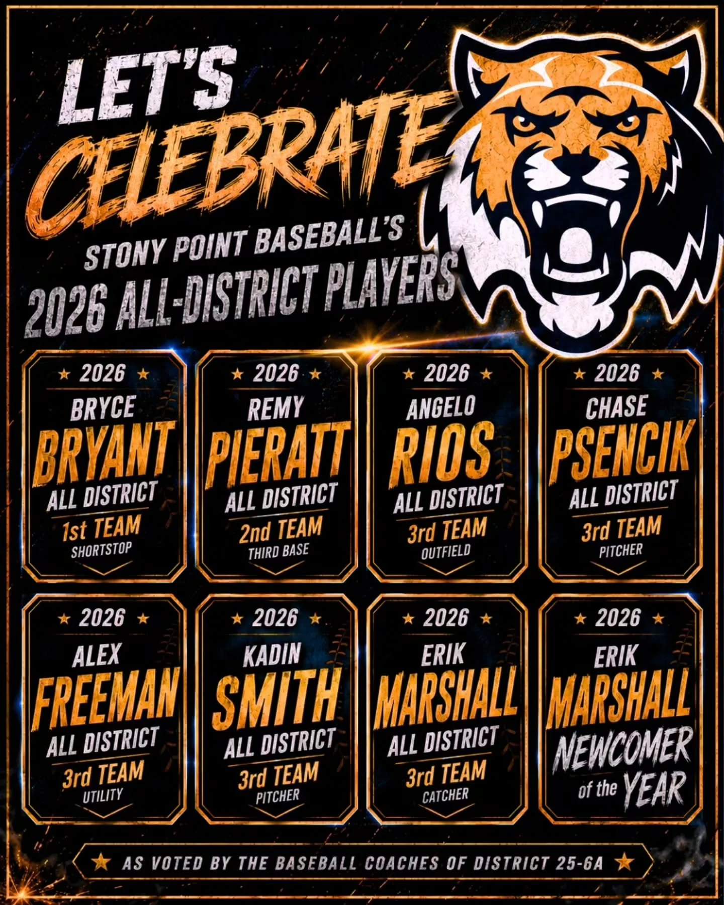 Congratulations to our 2026 All District 25-6A #stonypointbaseball #alldistrict #tigernation