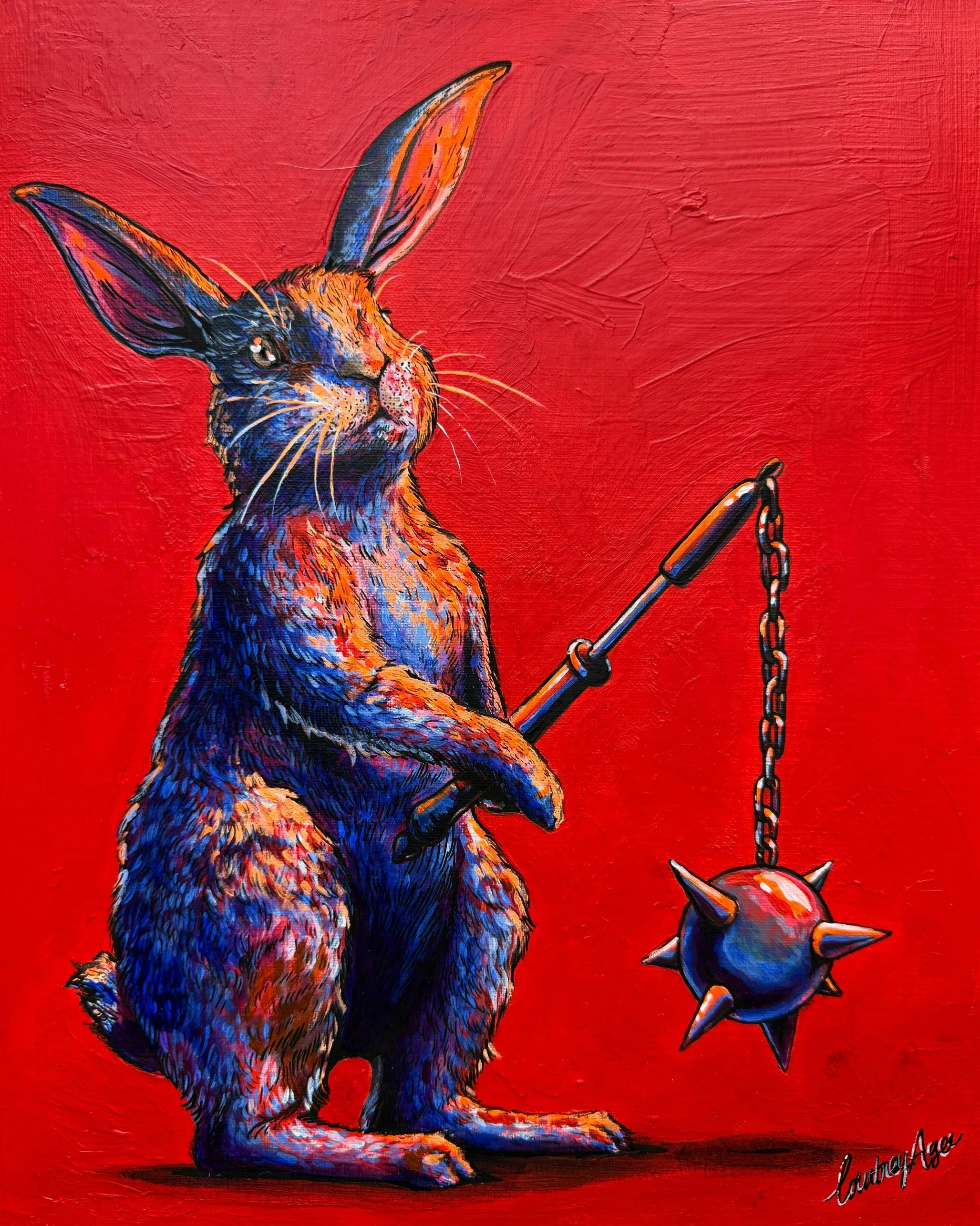 "Rabbit Berserker" 
Acrylic & ink on paper, 8" x 10" 
2025