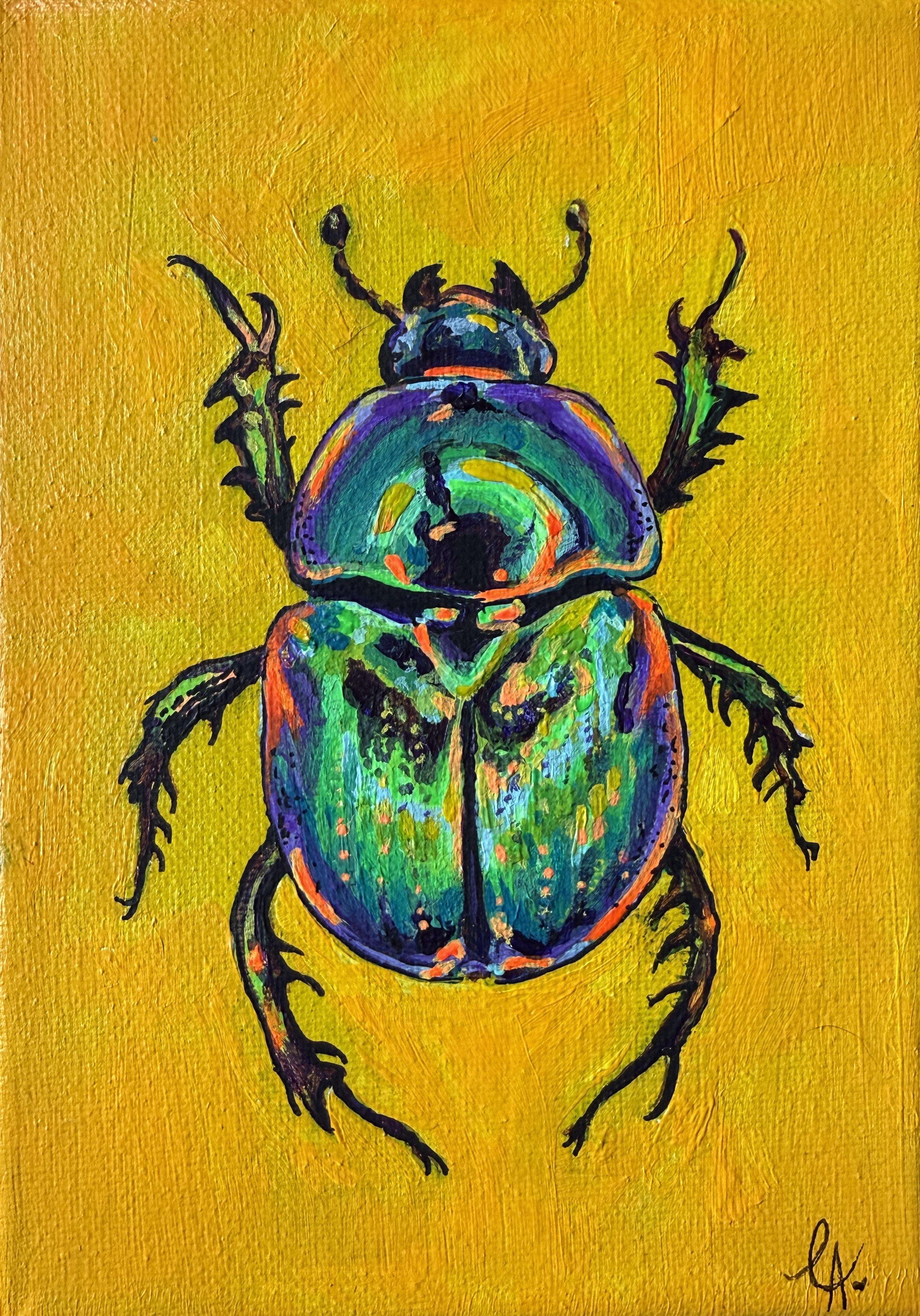 "Scarab Beetle Study" 
Acrylic & ink on canvas, 5" x 7" 
2026