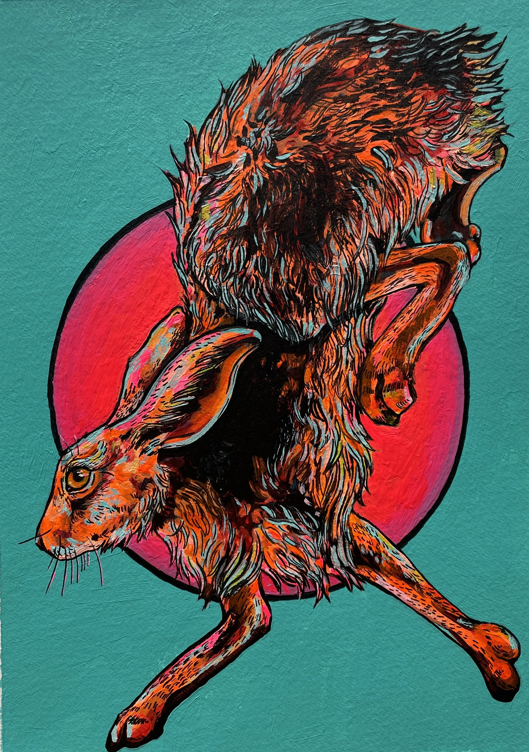 "Hare", Acrylic & ink on paper, 9"x12", 2023