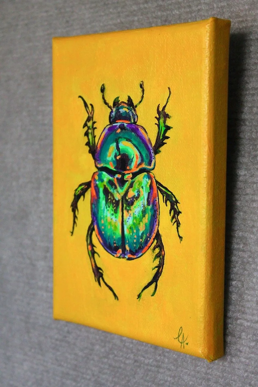 "Scarab Beetle Study" - Mini Original Multimedia Painting (5"x7")
