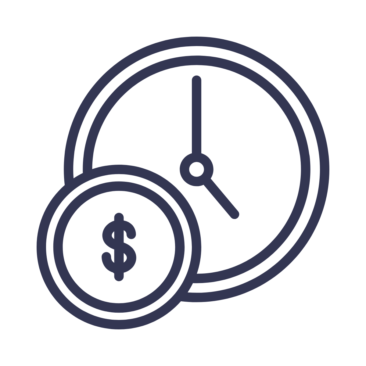 Icon showing a clock and a dollar sign