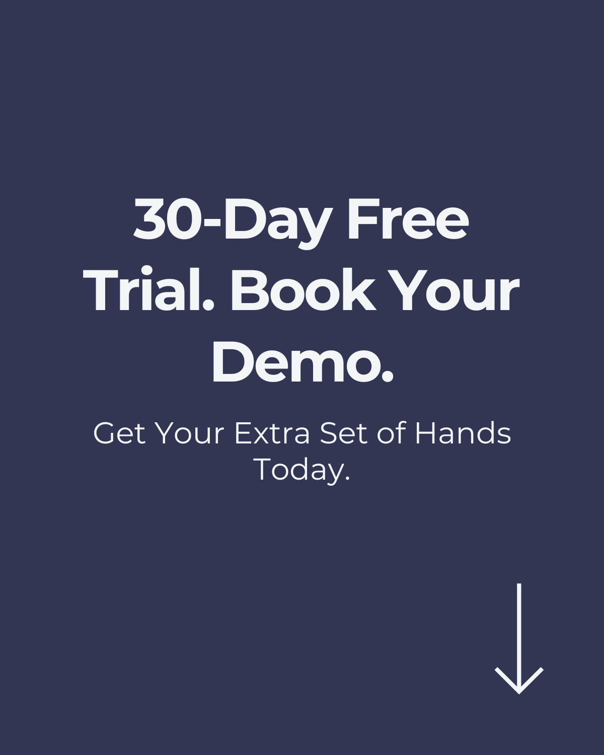 ProOps Ads Tracker promo banner: '30-Day Free Trial. Book Your Demo. Get Your Extra Set of Hands Today.' on dark blue background with downward arrow.