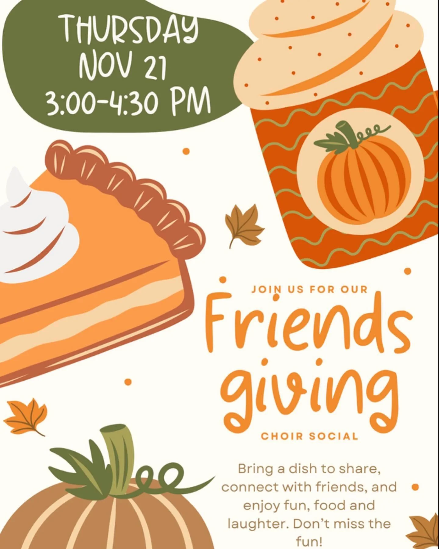 Attention all MRHS Choir members !!! Our Friendsgiving social is next Thursday, November 21 from 3:00 to 4:30pm. Remember it&rsquo;s potluck style so bring your favorite dish to share with others! Join us for some good food and fun times. Hope to see