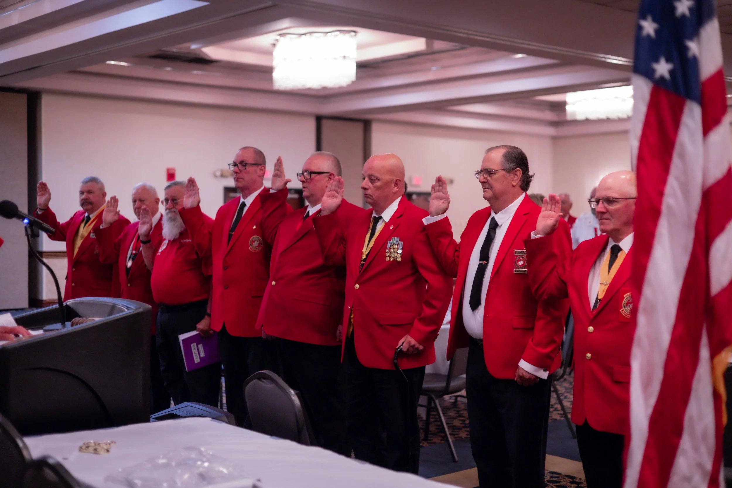 From Left to Right-
Thom Seymour- Department Adjutant,
Al Massak- Department 2yr Trustee,
Arlis Wooten- Department Chaplain,
Gerry Cannon- Department Junior Vice,
Shannon Nichols- Department Senior Vice,
Kevin Keller- Department Commandant,
Jimmy Ka