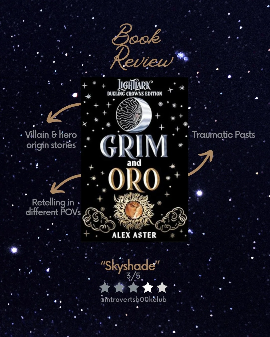 Grim and Oro by Alex Aster
Rating: 3/5

Spice: 1/5

Plot: 2/5

Primary Genre: Young Adult Fantasy Romance

Blurb:
True love knows no bounds. The first novella&mdash;told from Grim&rsquo;s perspective&mdash;gives readers insight into his past: the mot