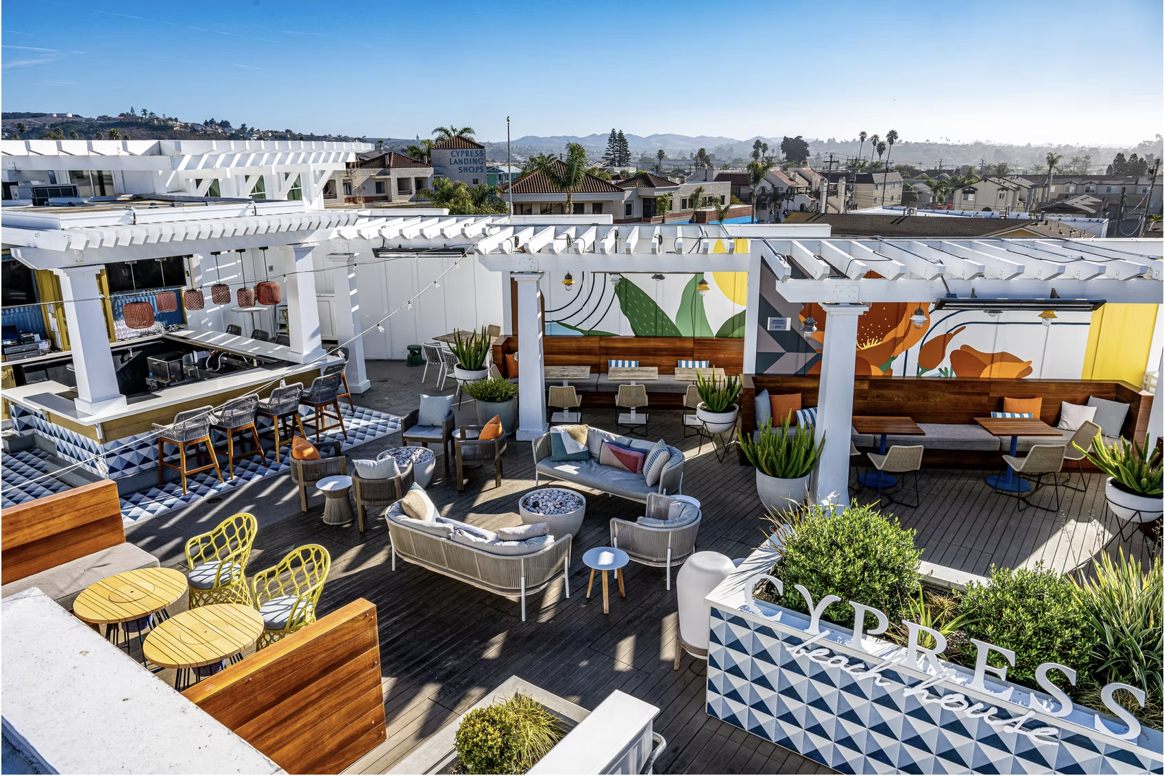 aerial view of the rooftop restaurant, cypress beach house