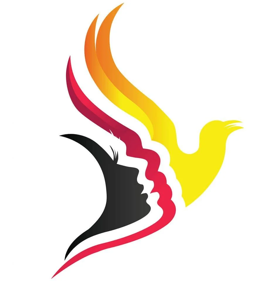 Logo of the Papua New Guinea Women's Association of Victoria featuring an image of a woman turning into a bird.