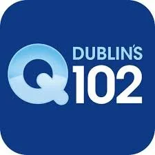 Logo of Dublin's Q102, featuring a blue and white color scheme with the text "Dublin's Q102" on a dark blue background.