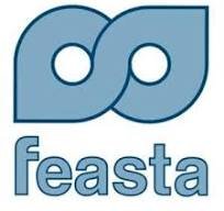 Logo with stylized blue overlapping shapes and text "FEASTA" underneath.