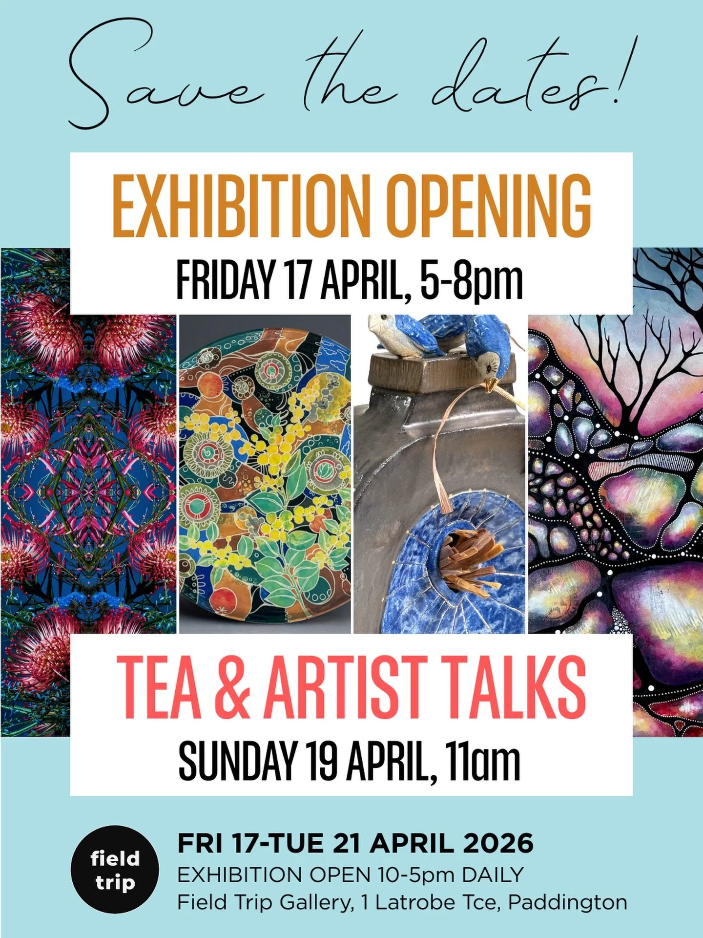 I&rsquo;m excited to be part of SPECTIVE, a group exhibition with three other wonderful artists. Different mediums, different perspectives, all coming together in one colourful show.

17&ndash;21 April &mdash; Field Trip Gallery, Paddington

Opening 