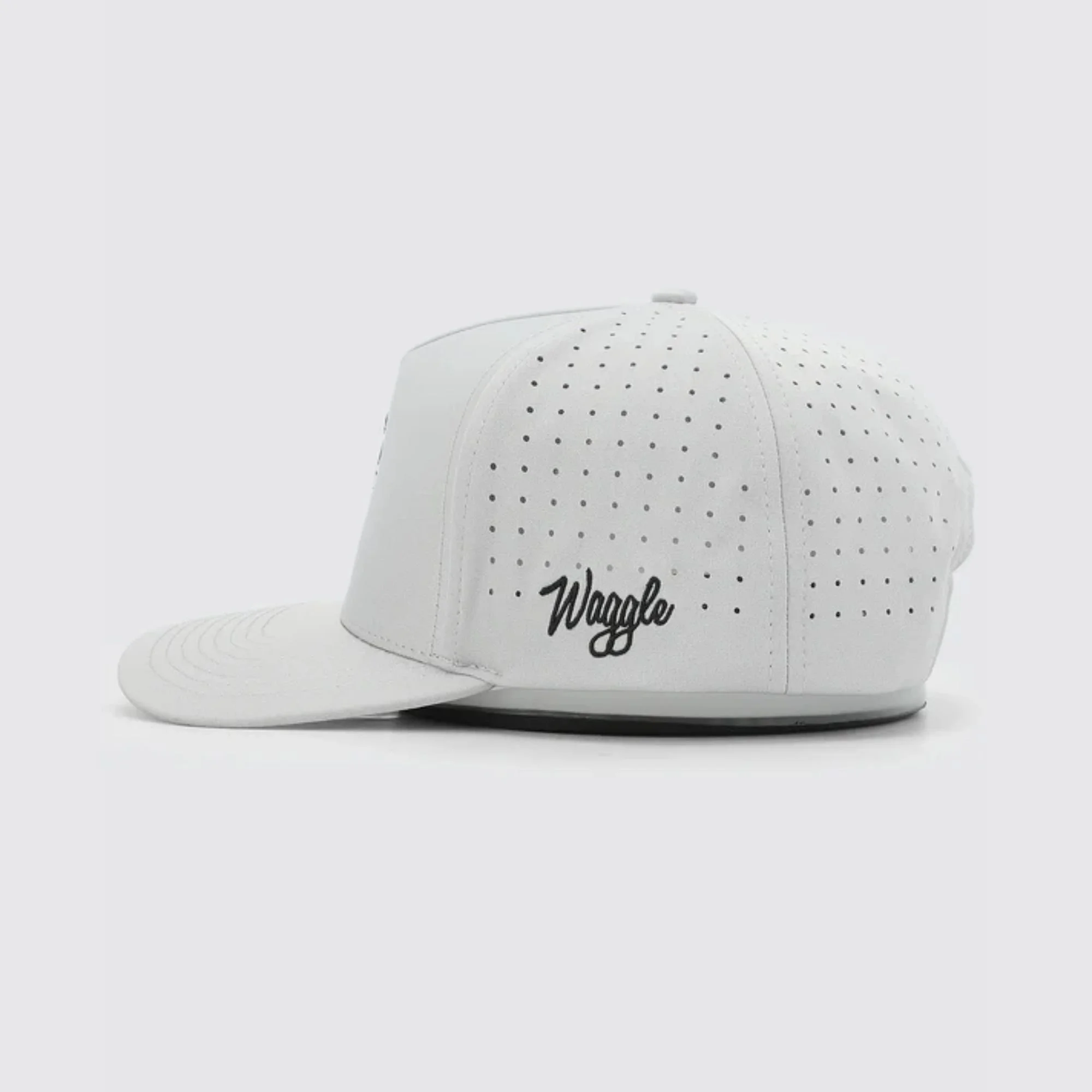Waggle Stinkin' It Up hat, light grey, side view with Waggle logo