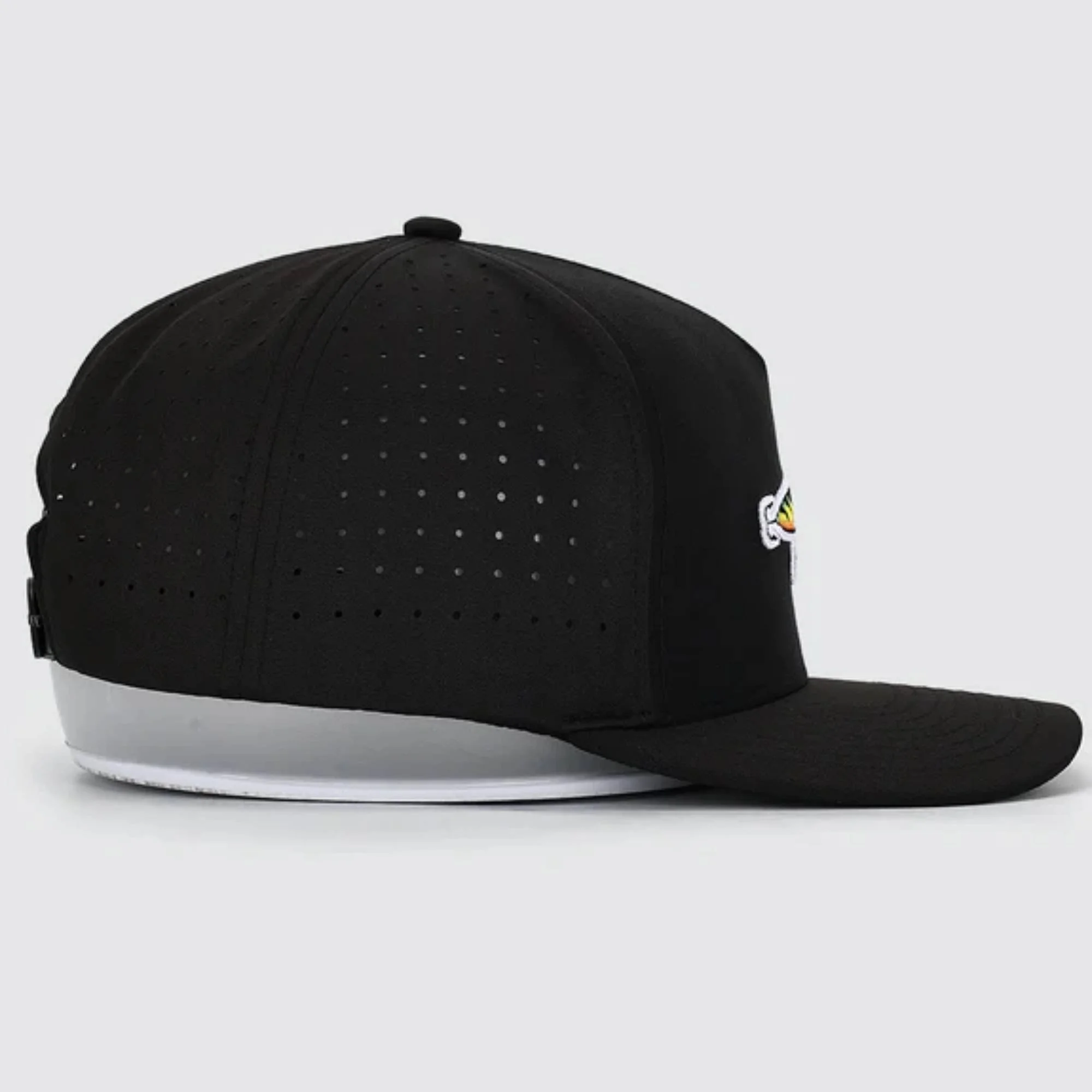 Waggle Lured In hat, side view showing perforated fabric panels