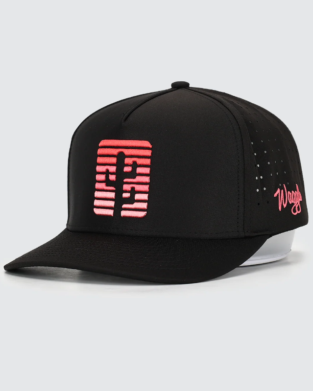 Waggle Mirage hat, angled front view showing cactus embroidery detail