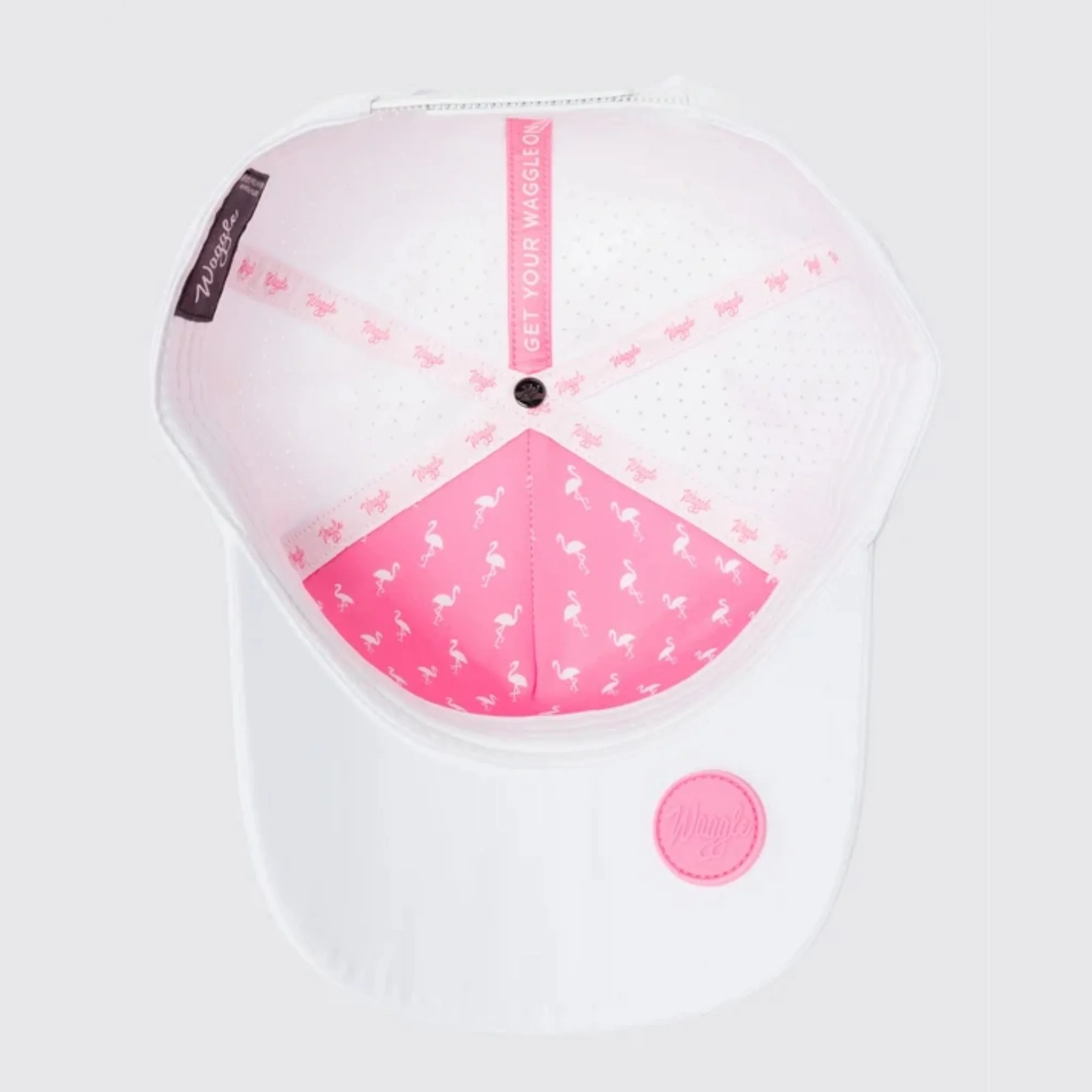 Waggle Oasis Repel hat, white, underside view showing gripped underbill and magnetic ball marker holder