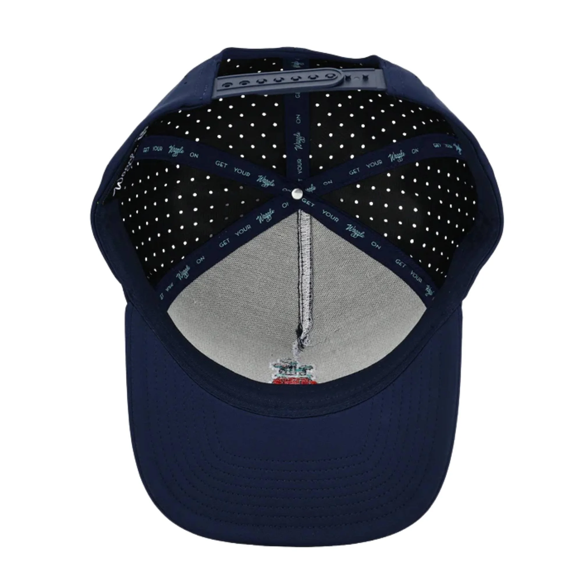 Waggle Gamer hat, underside view showing speckled patterned brim