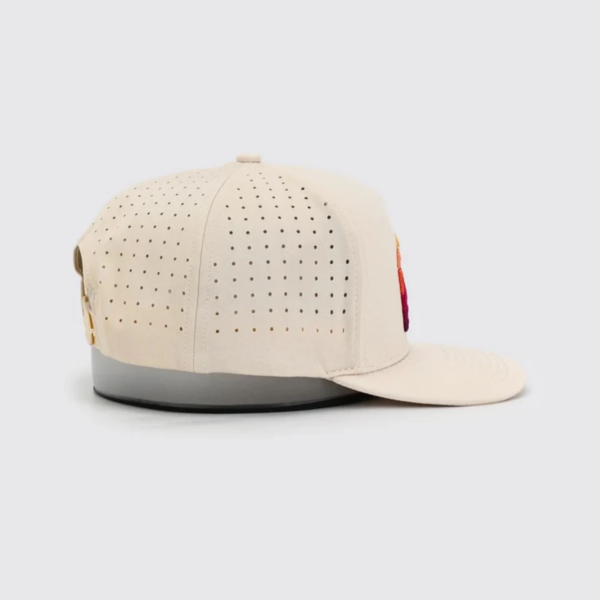 Waggle OB Outlaw hat, tan, side view showing perforated panel detail