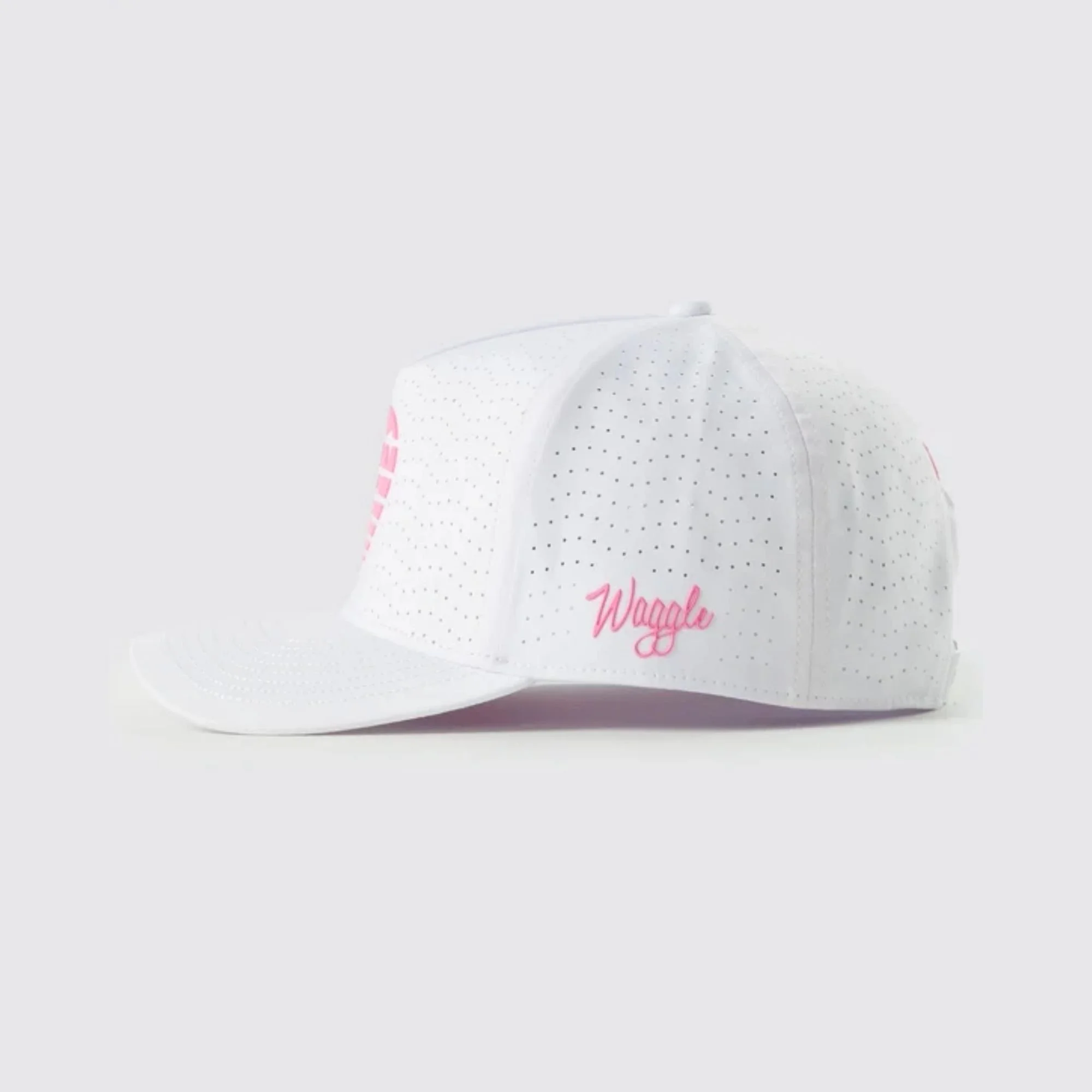 Waggle Oasis Repel hat, white, right side view with Waggle logo