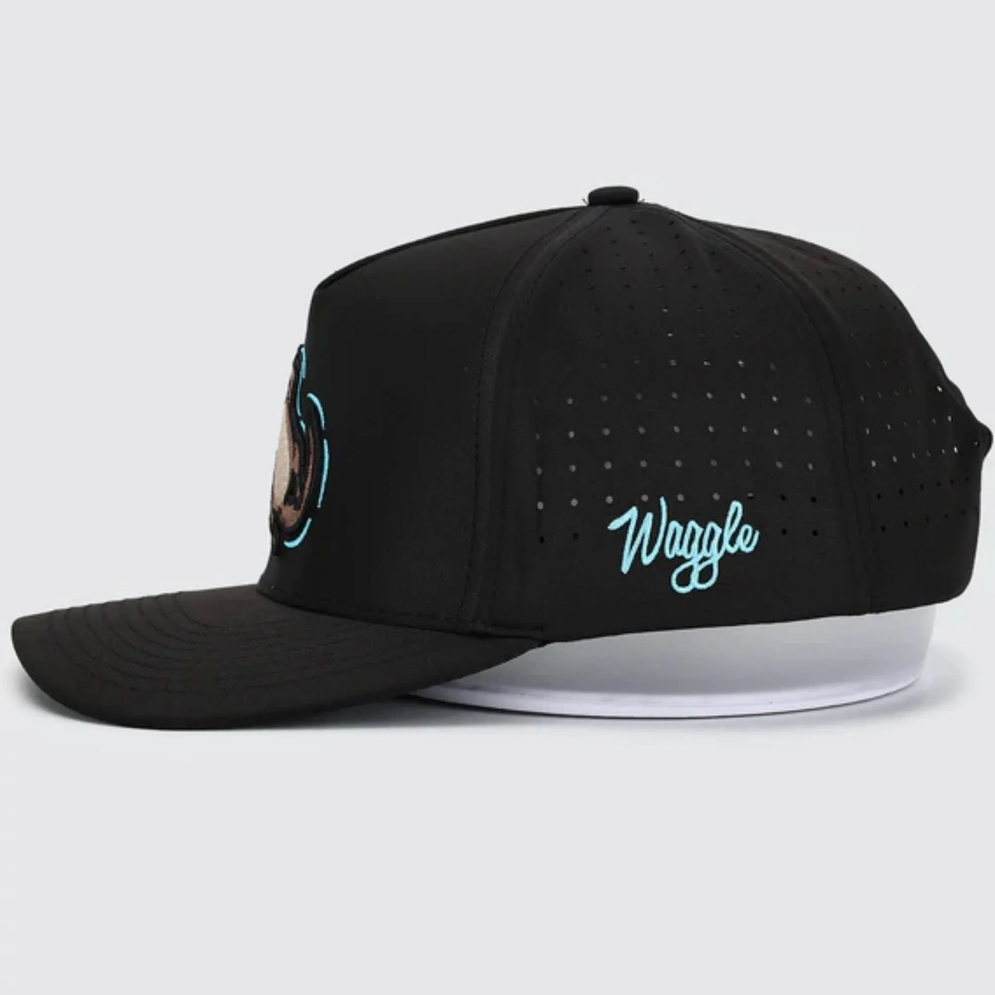 Waggle Otter Nonsense hat, side view with Waggle script logo