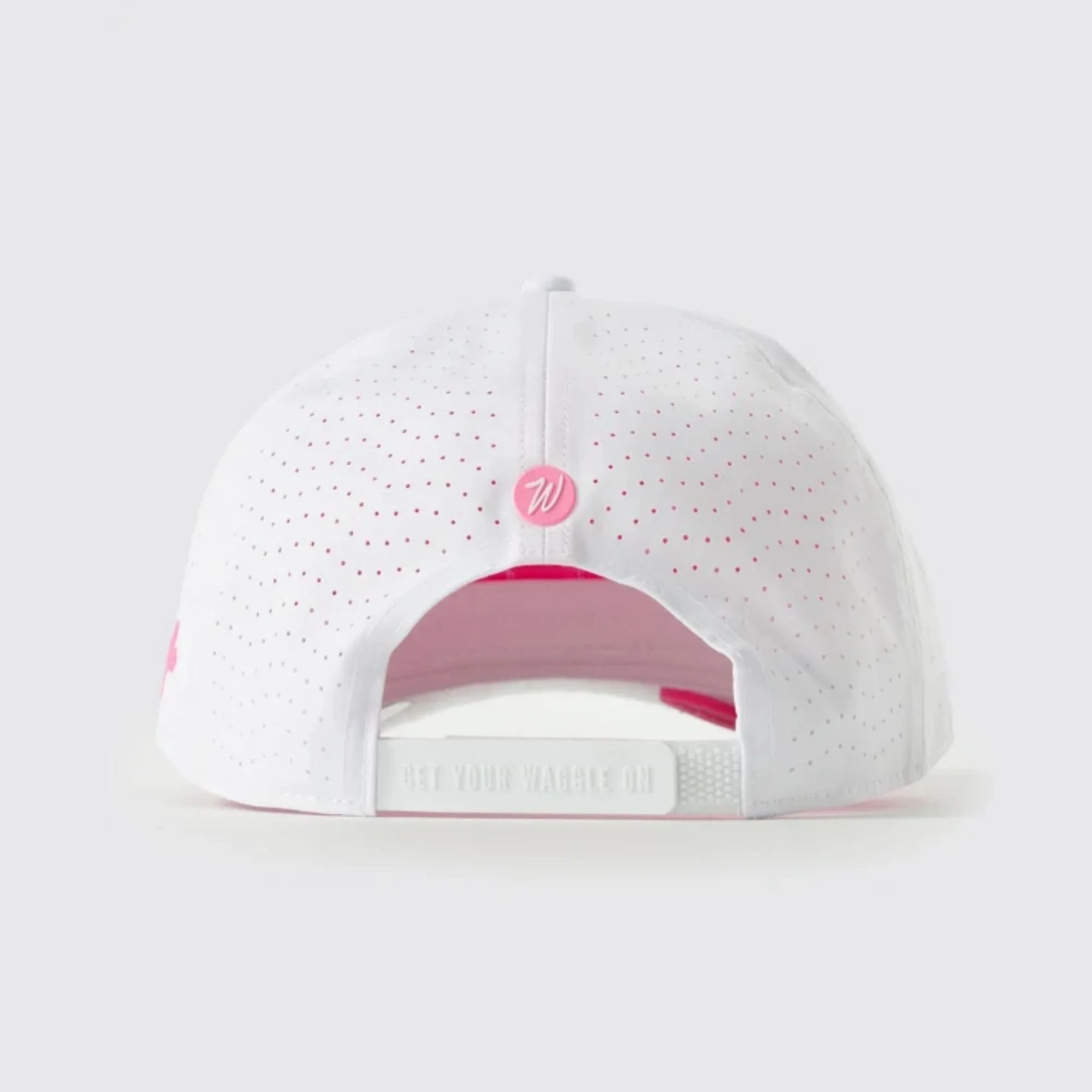 Waggle Oasis Repel hat, white, back view showing snapback closure