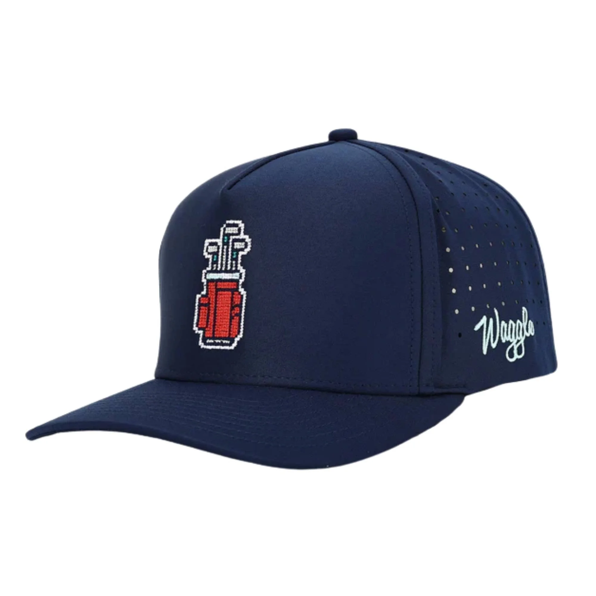 Waggle Gamer hat, angled front view showing Waggle logo on side panel