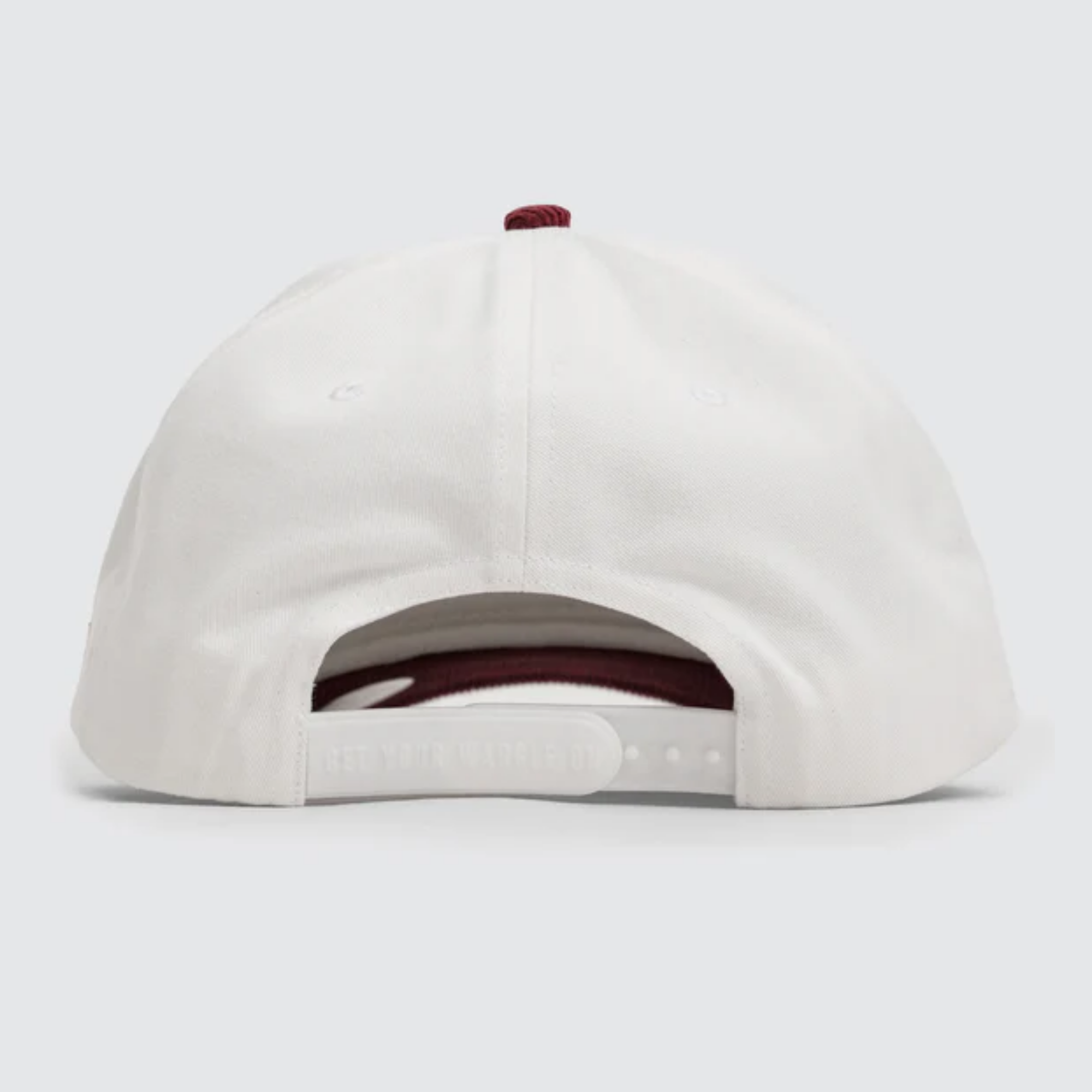 Waggle Yukon Corduroy Brim hat, back view showing adjustable strap closure