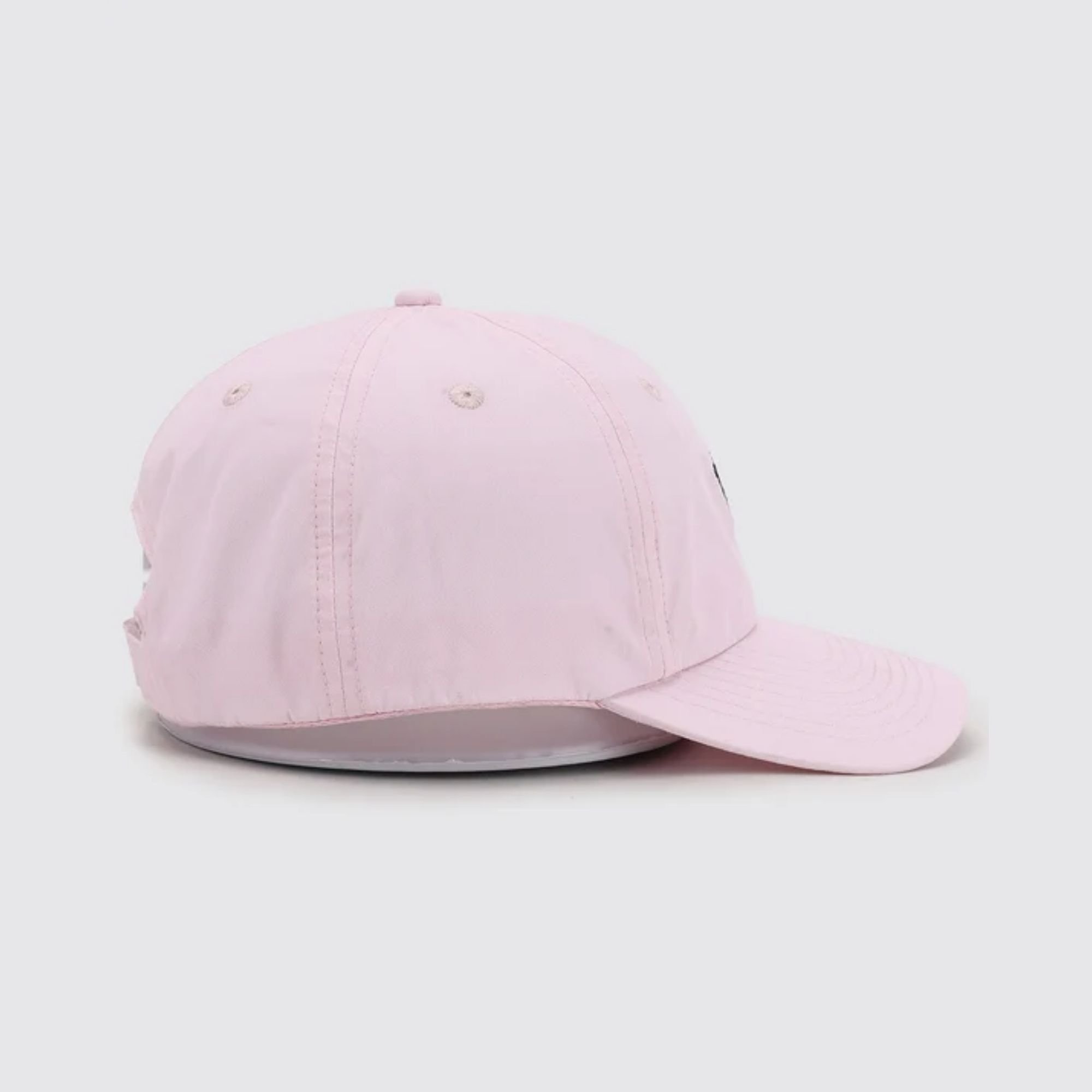 Waggle Babe Flight hat, pink, left side view showing curved bill