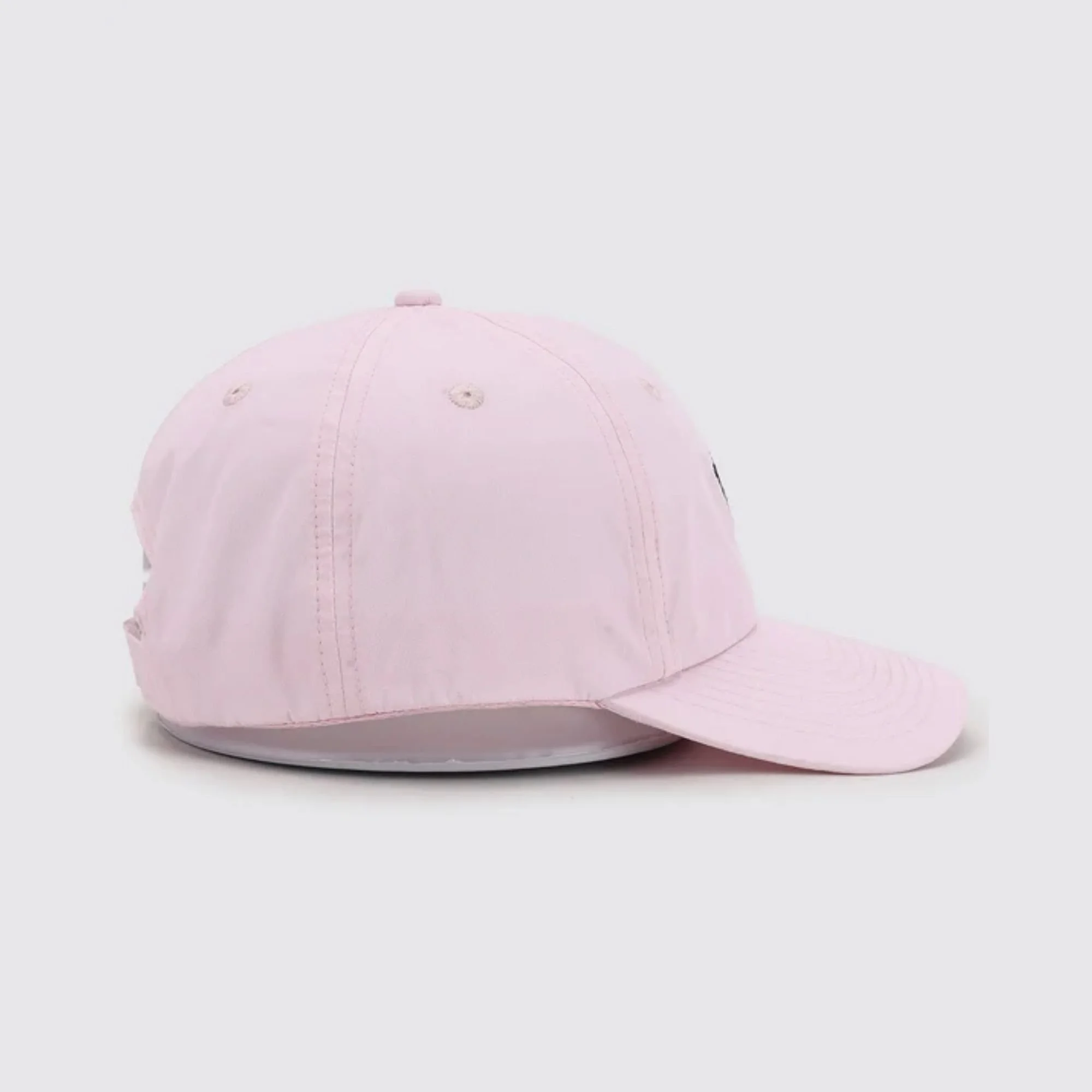 Waggle Babe Flight hat, pink, left side view showing curved bill