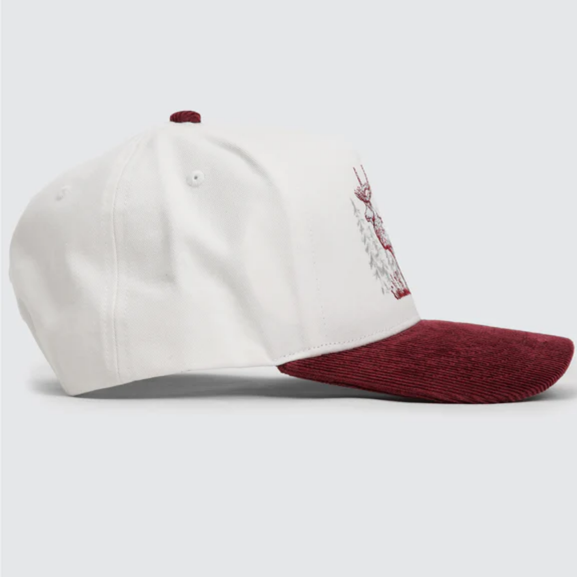 Waggle Yukon Corduroy Brim hat, opposite side view showing maroon corduroy brim