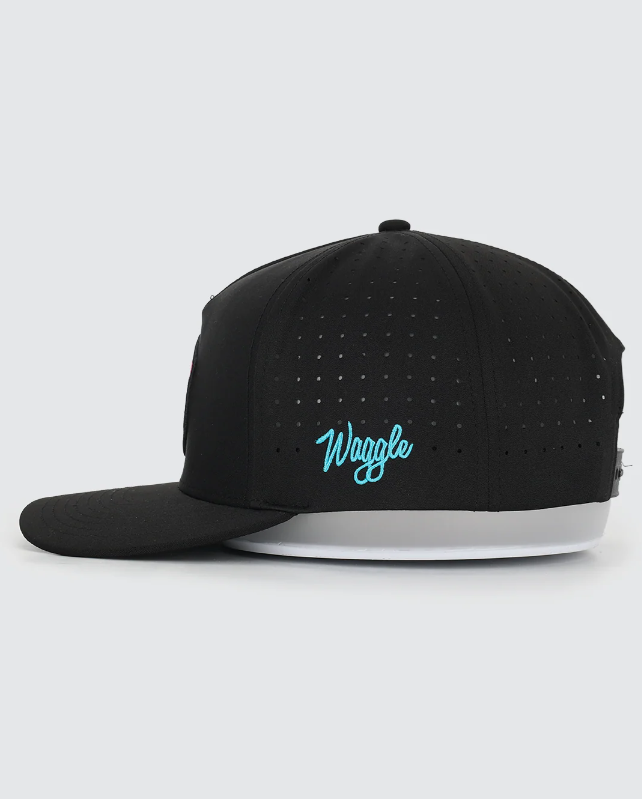 Waggle Sunset Sauna hat, side view with Waggle script logo