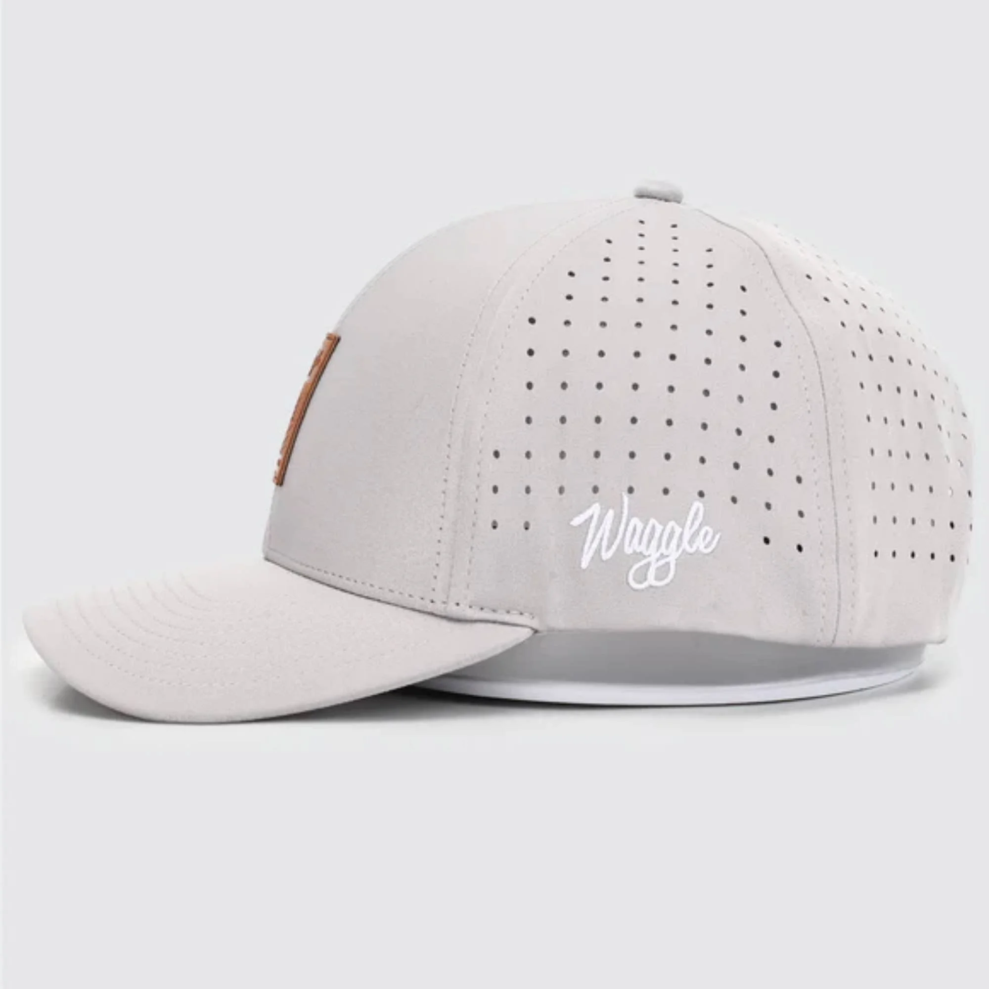 Waggle Heritage hat, light grey, side view showing perforated fabric panels